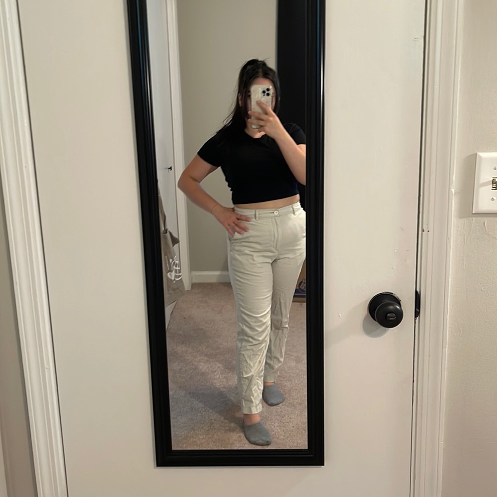 Tan linen cotton blend light weight Uniqlo pants